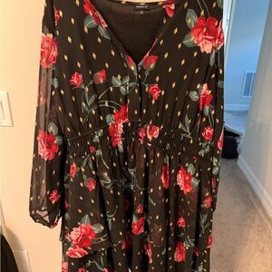 Torrid Black Dress with Red Floral Pattern